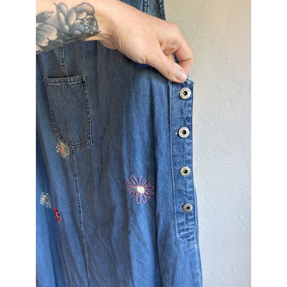 Vintage 90s Y2K Agapo Denim Overall Midi Maxi Dress 1X Embroidered Cottagecore - Picture 4 of 7